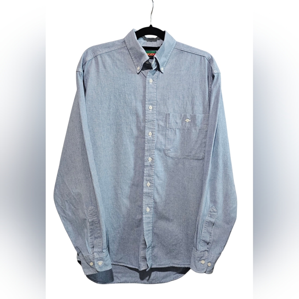 Tango By Max RAAB "Vintage" Men 15.5" Blue Button-Down Shirt Made In USA